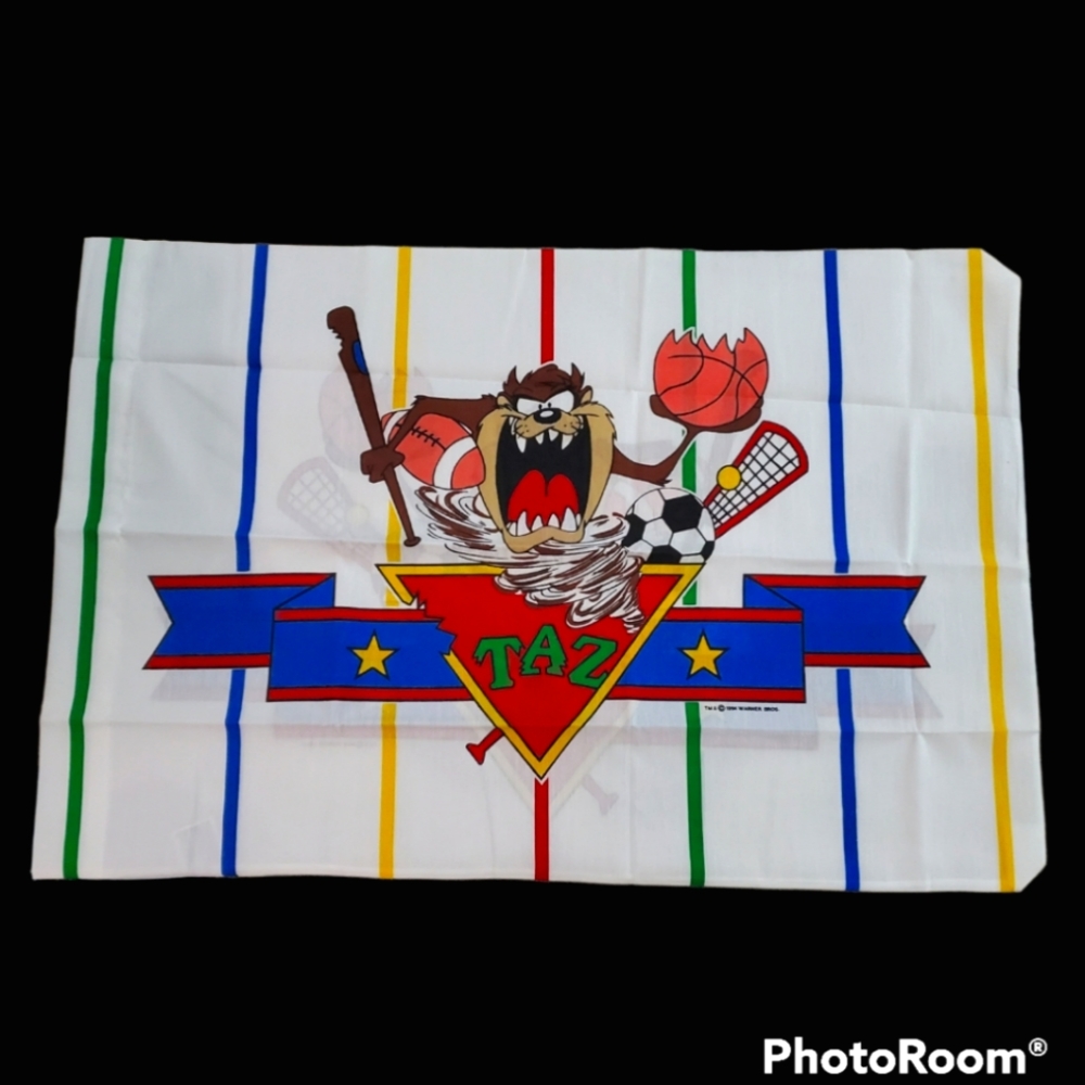 Vintage 1994 Warner Bros Taz Looney Tunes Double Sided Pillow Case